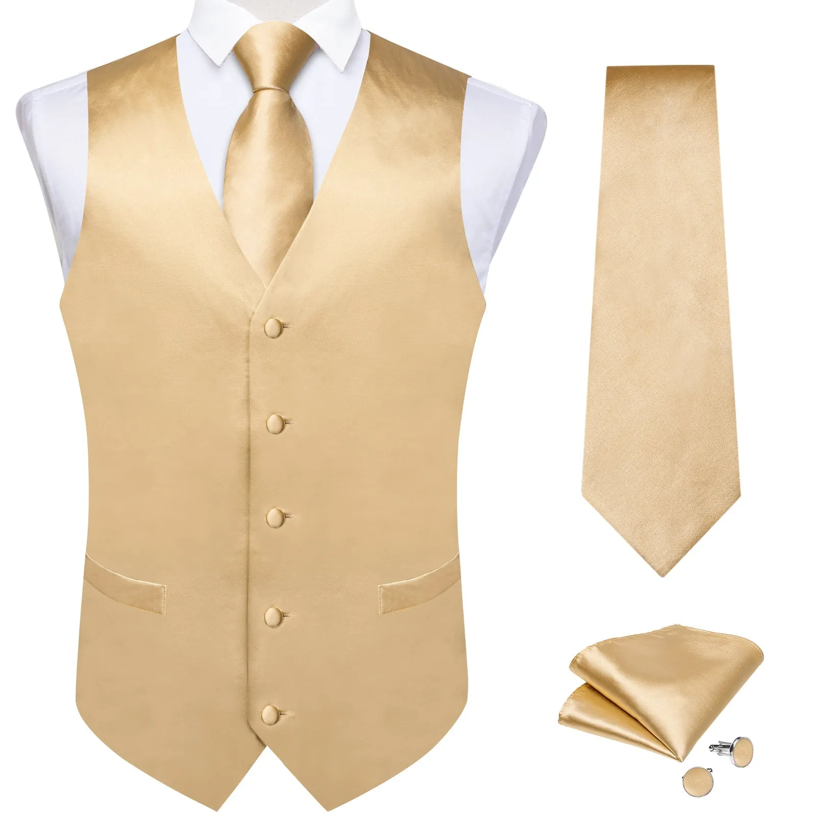 Satin Champagne Solid Men's Vest Tie Set