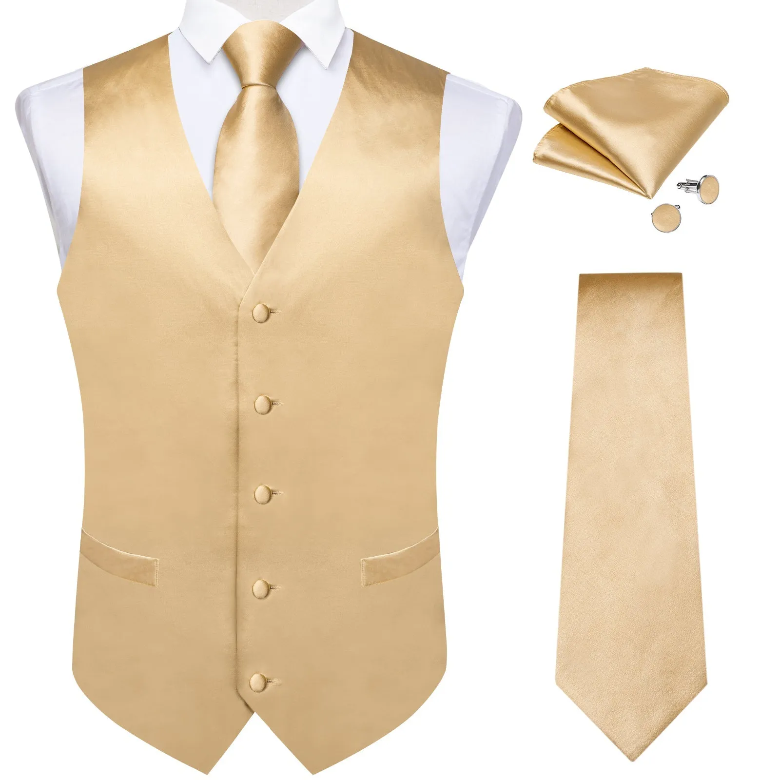 Satin Champagne Solid Men's Vest Tie Set