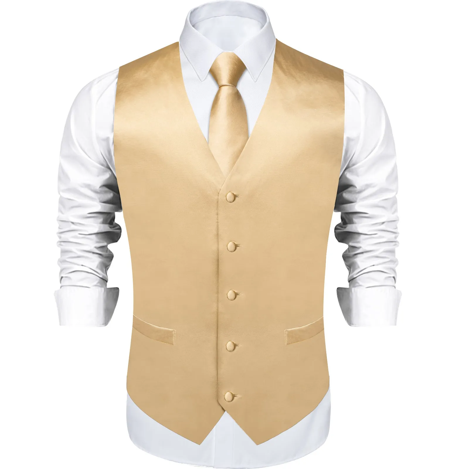 Satin Champagne Solid Men's Vest Tie Set