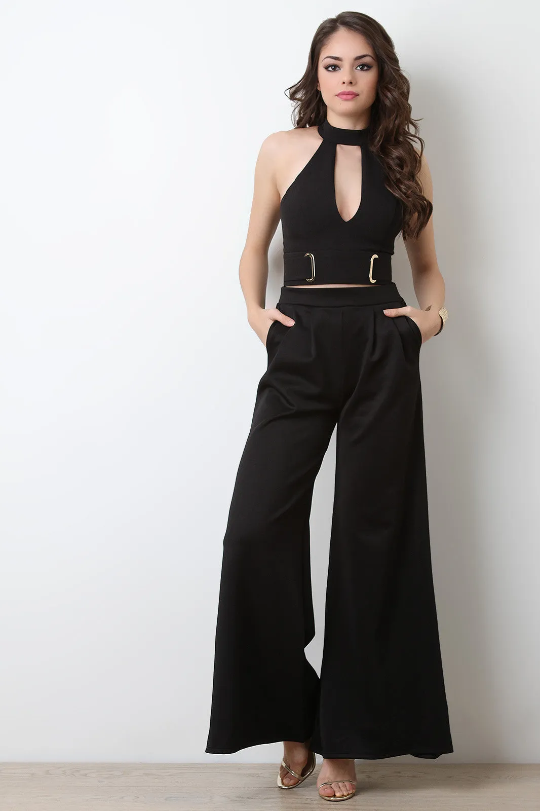 Scuba Flare Wide Leg High Waisted Pants