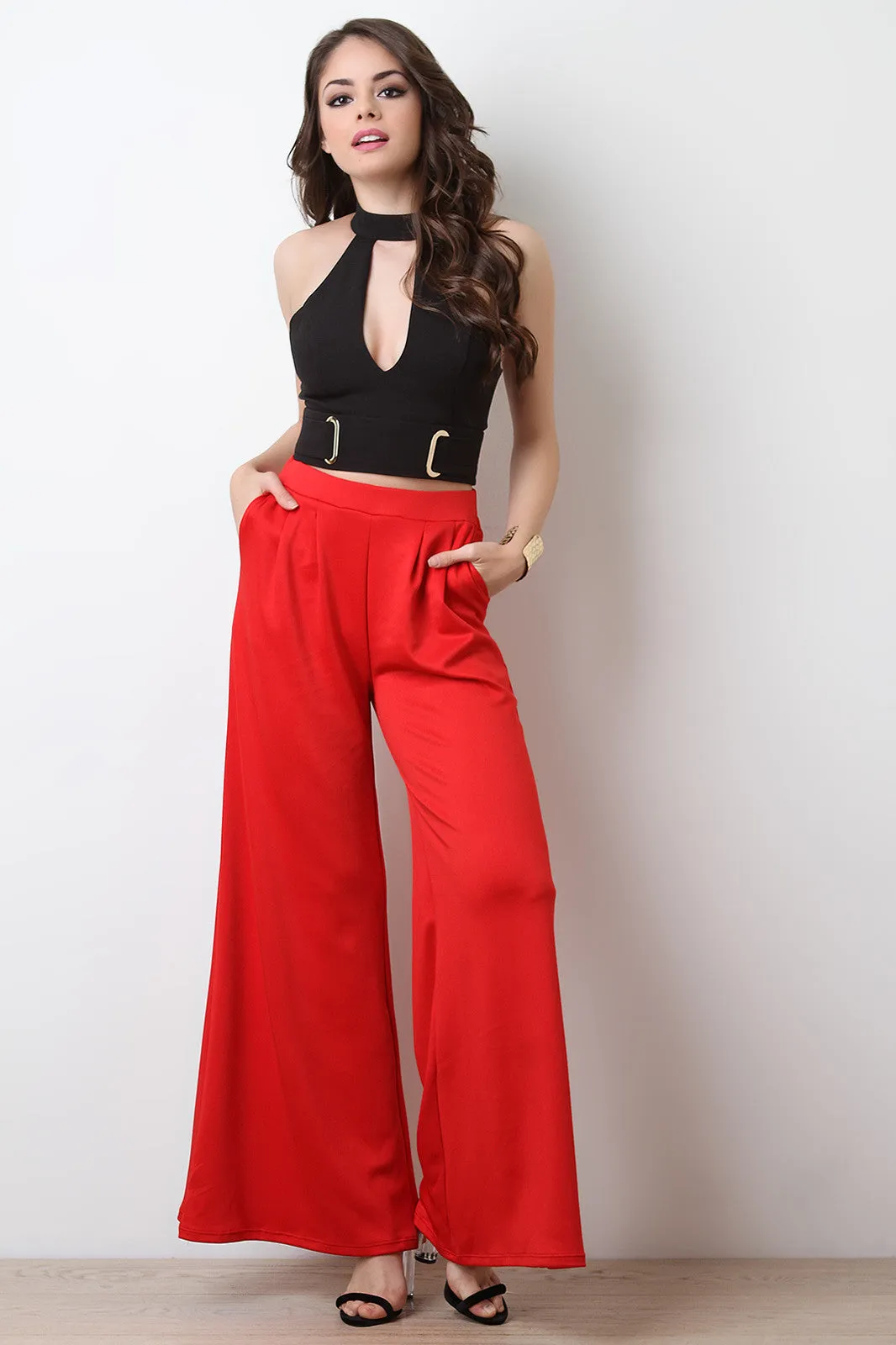 Scuba Flare Wide Leg High Waisted Pants