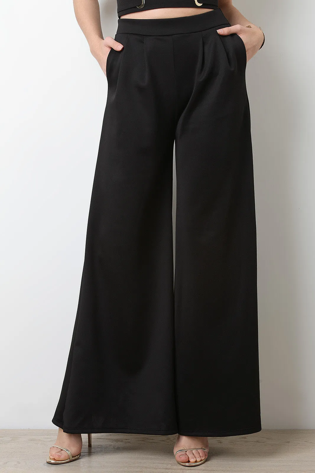 Scuba Flare Wide Leg High Waisted Pants