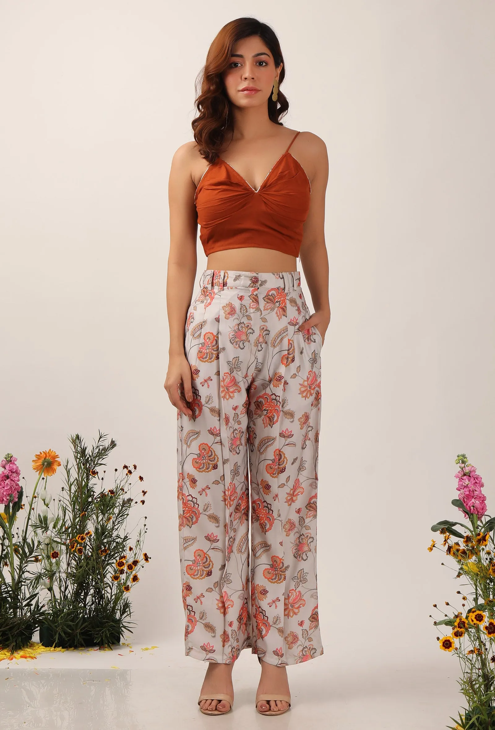 Set Of 2: Cara Floral Chintz Summer Pants With Bustier Top