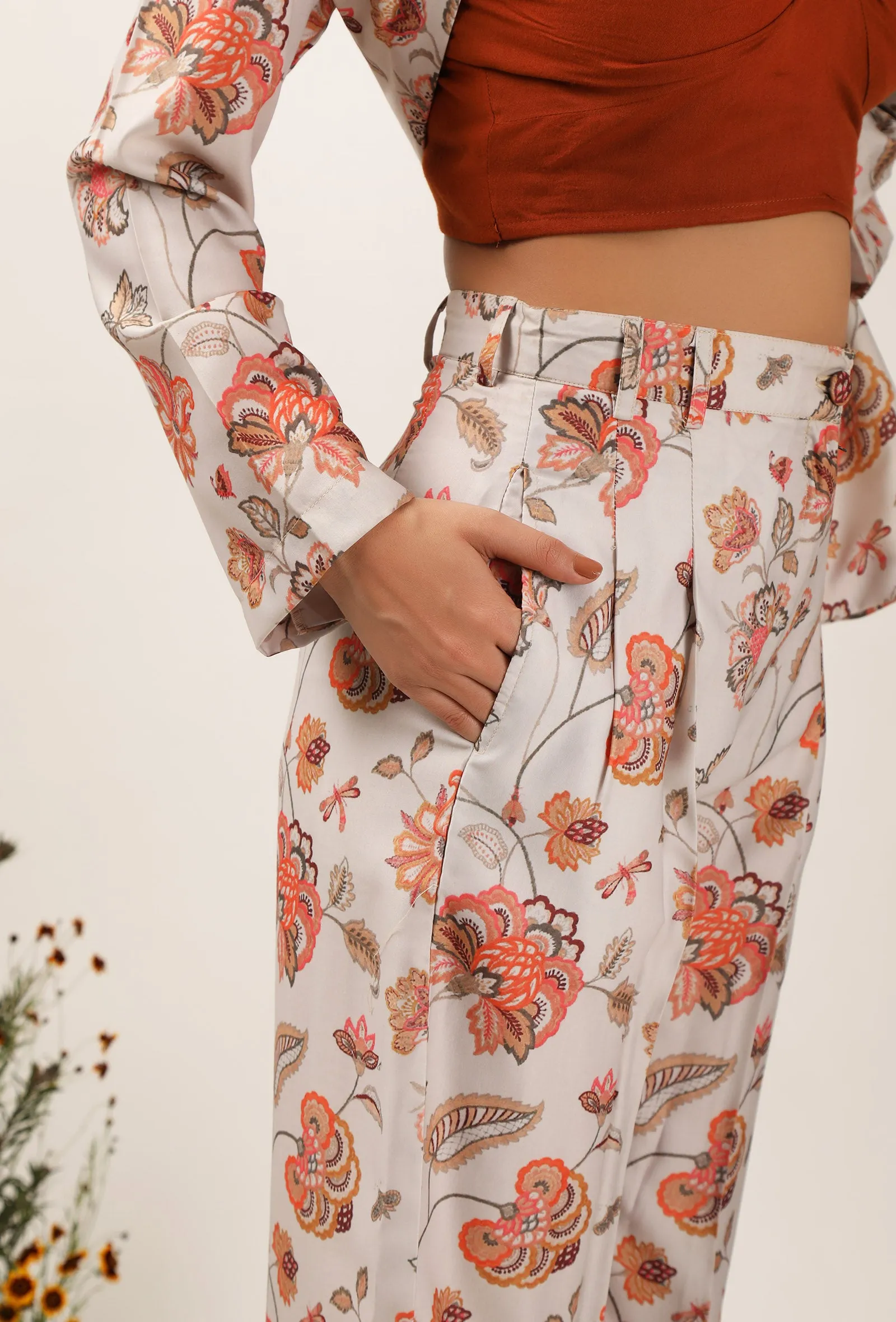 Set Of 2: Cara Floral Chintz Summer Pants With Bustier Top