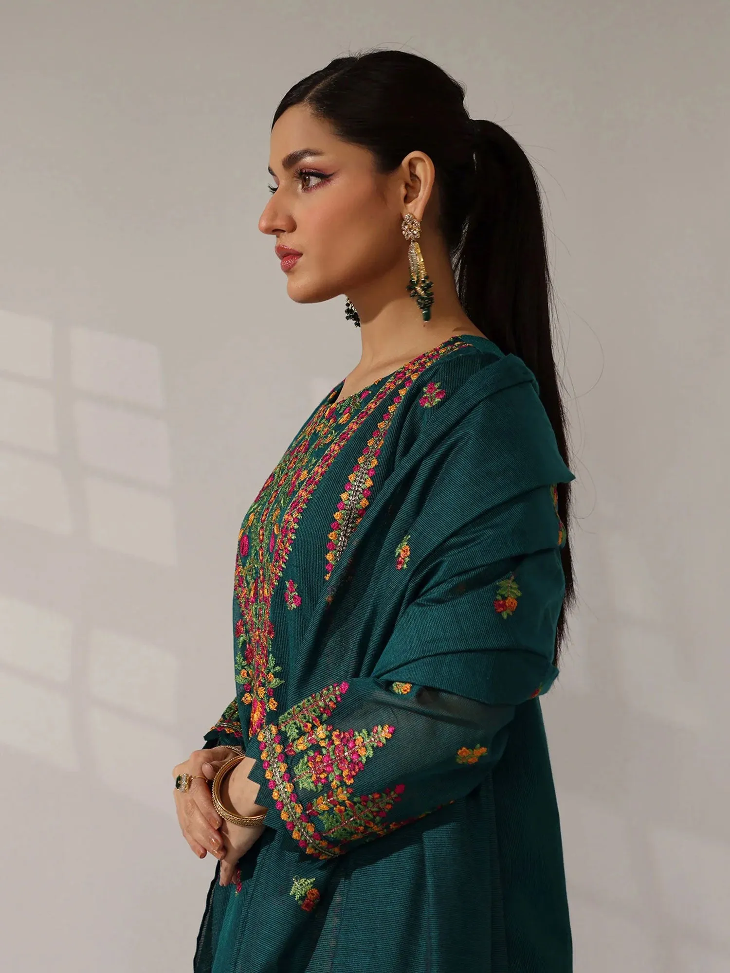 Sha Posh Embroidered Bori Net Suit - Zinc