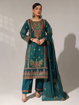 Sha Posh Embroidered Bori Net Suit - Zinc