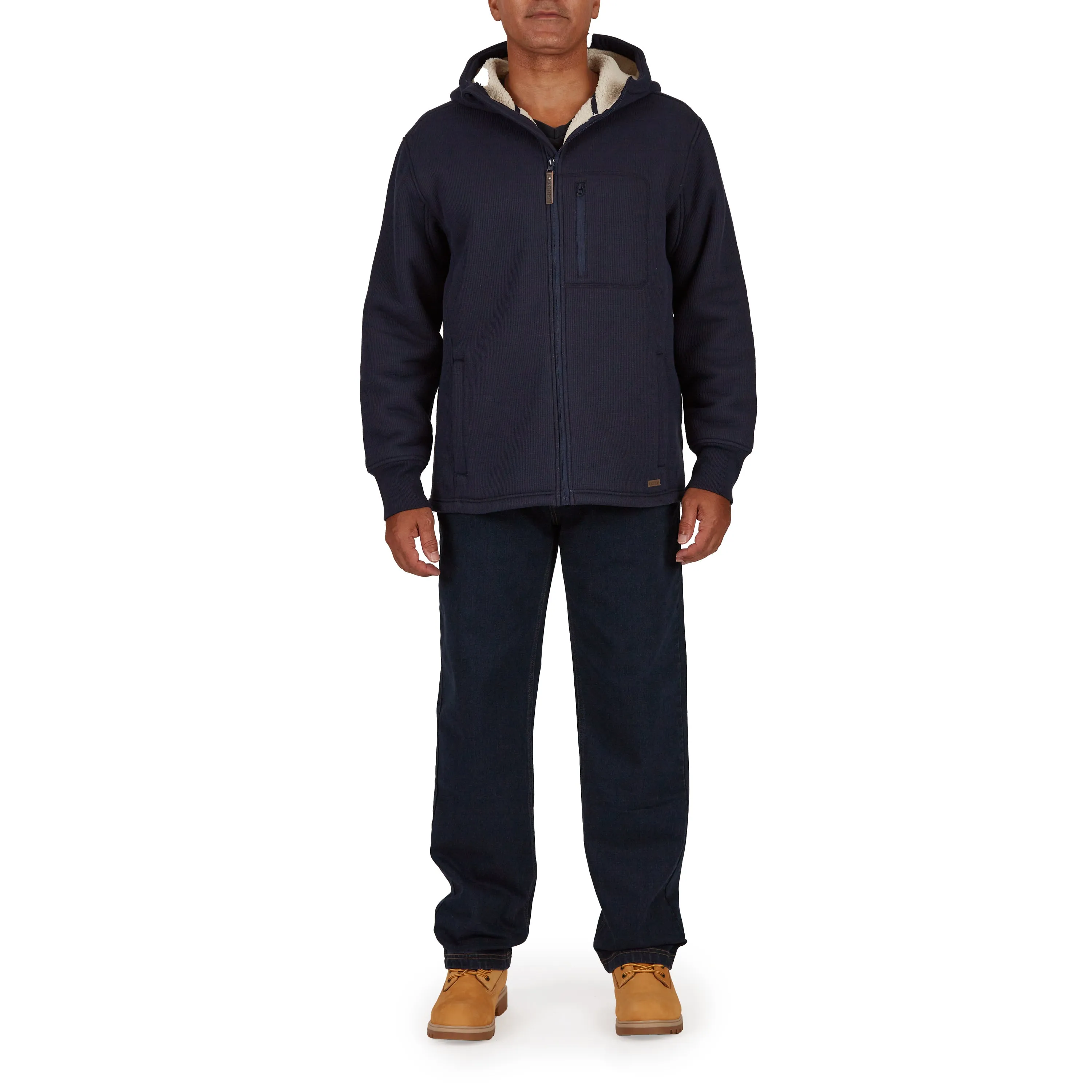 SHERPA-LINED HEATHERED THERMAL HOODED FULL-ZIP SHIRT-JACKET