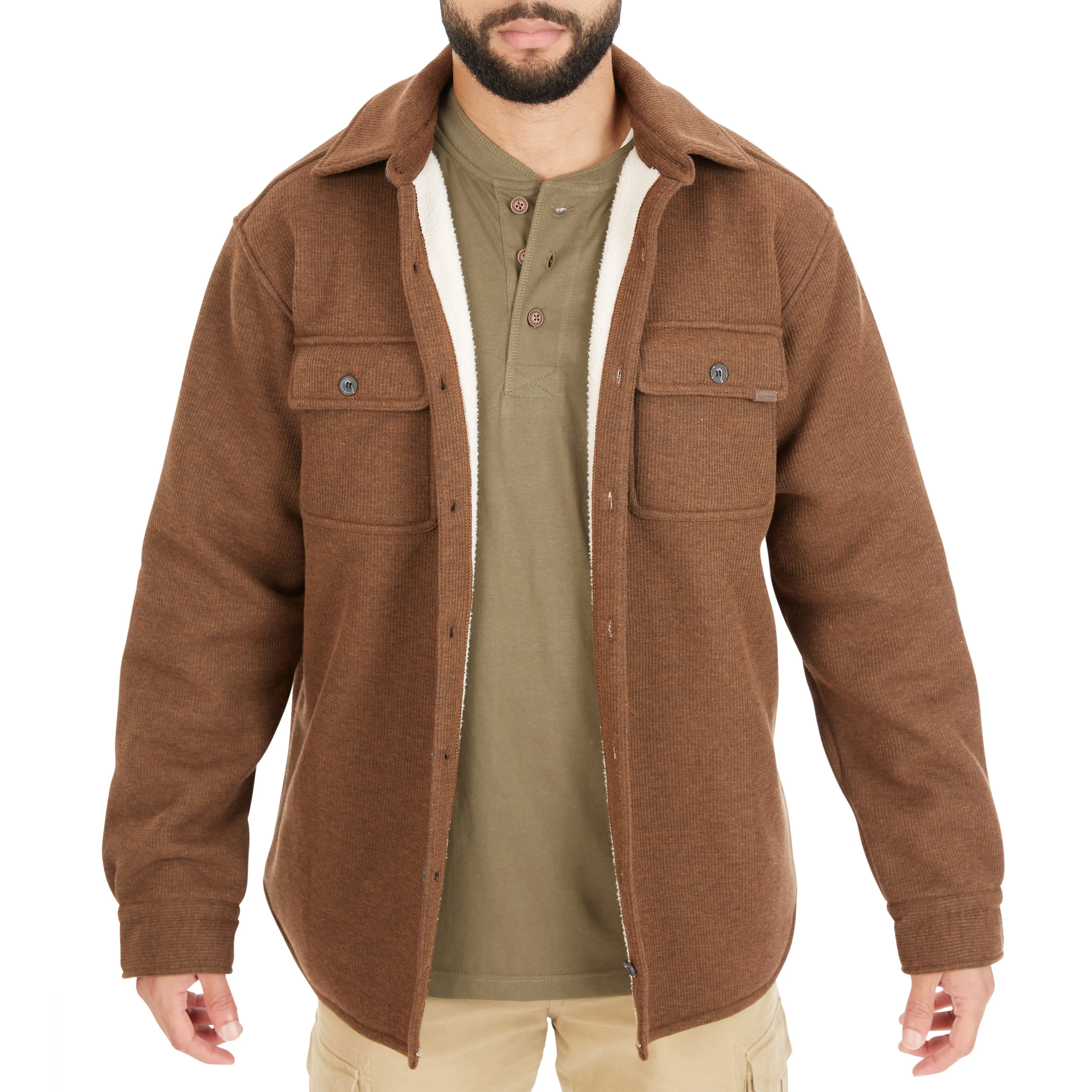 SHERPA-LINED HEATHERED THERMAL SHIRT-JACKET