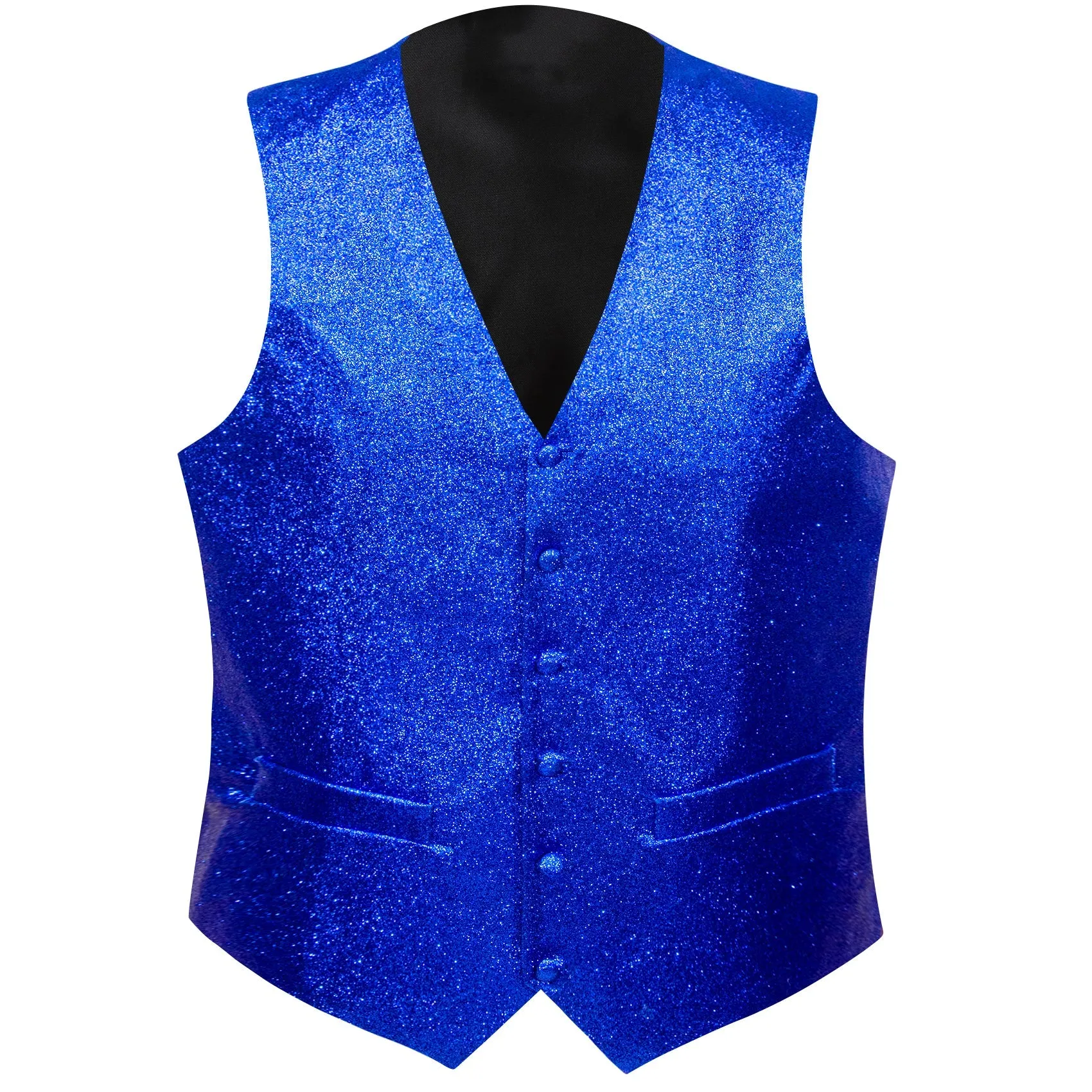 Shining Blue Glitter Solid Jacquard Silk Men's Vest Bow Tie Set Waistcoat Suit Set