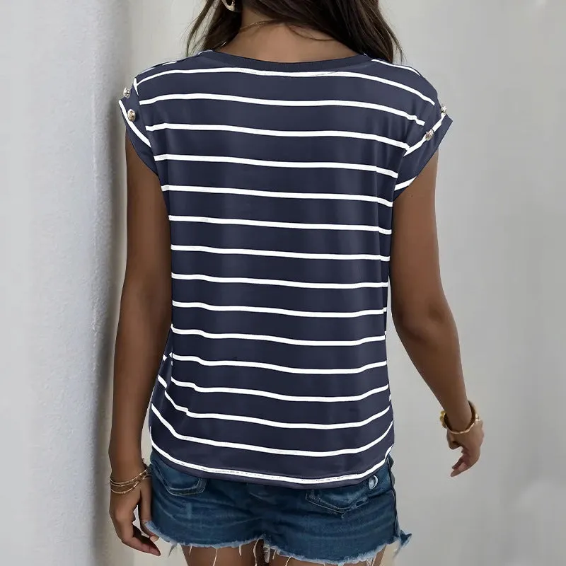 Simple Striped Button Casual Women