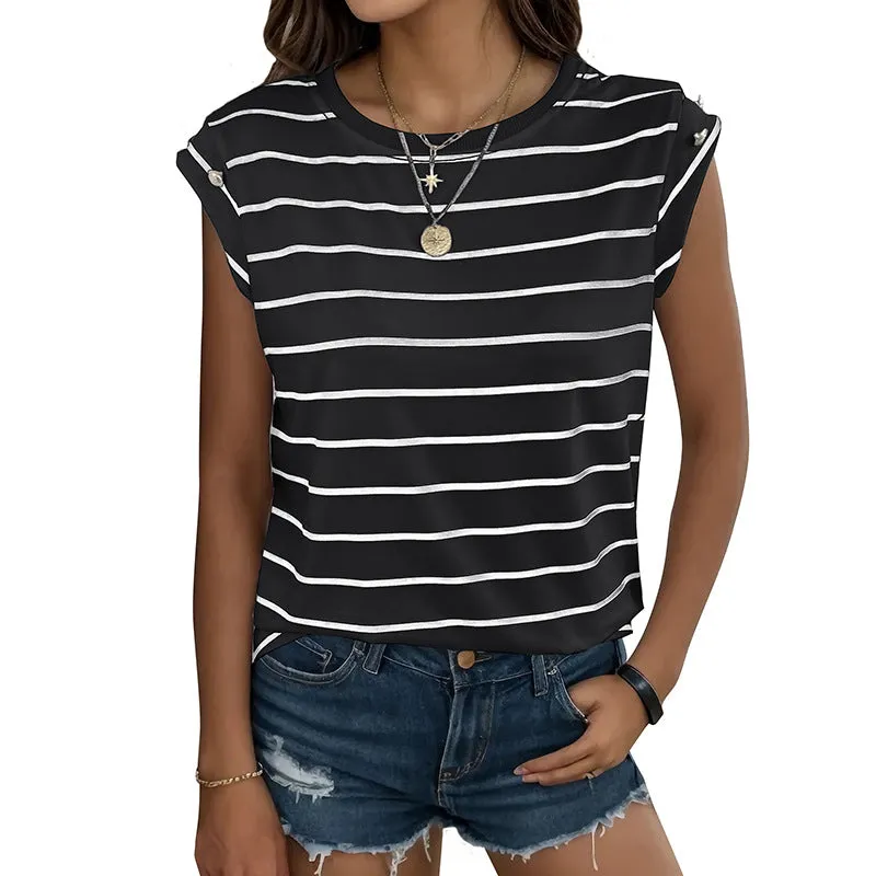 Simple Striped Button Casual Women