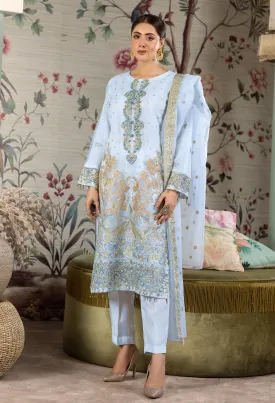 Sky Blue Embroidered Organza 3-Piece Suit