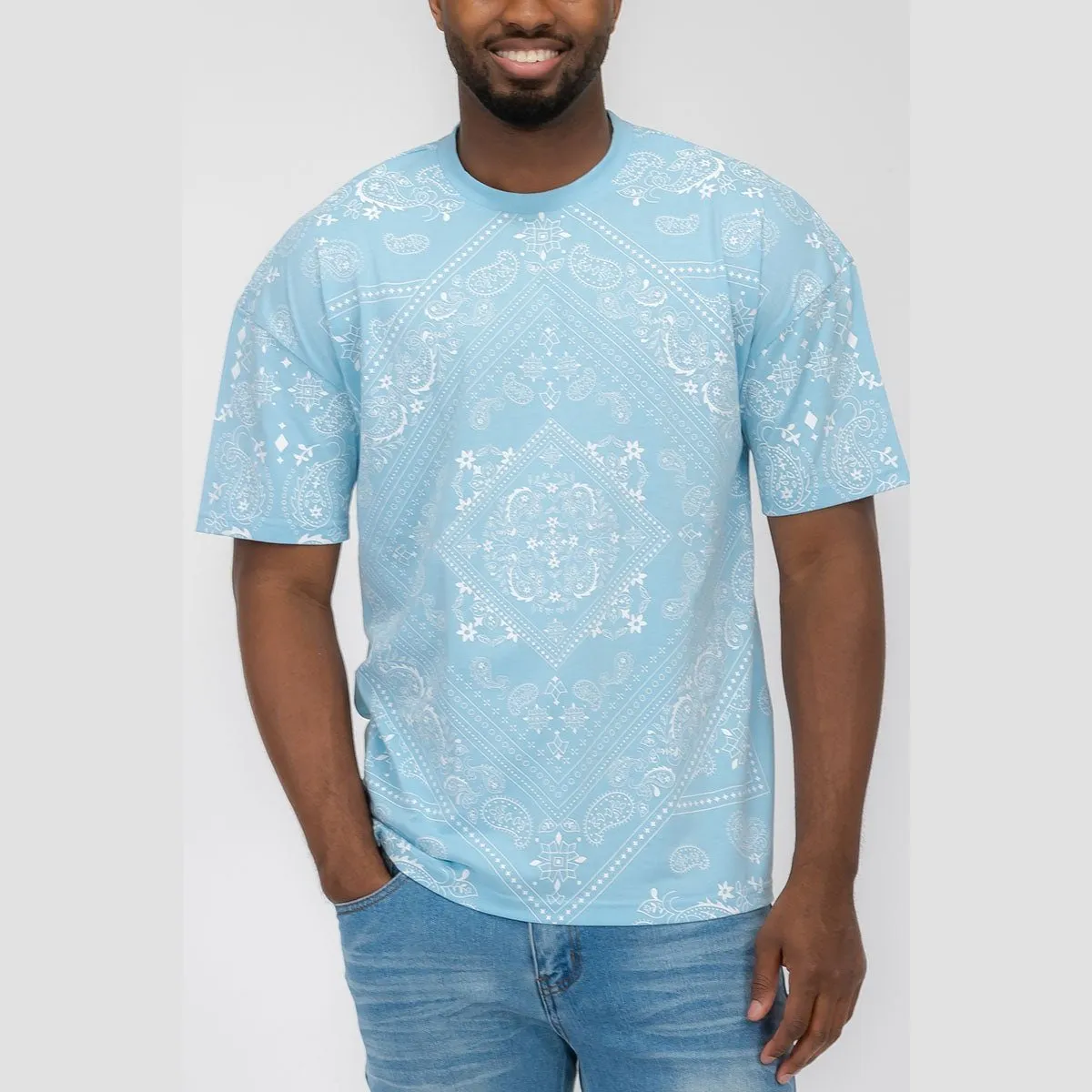 Sky White Bandana Print T-Shirt