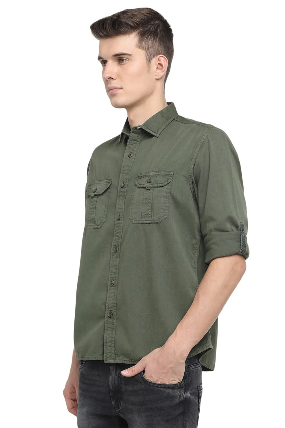 Slim Fit Garment Dyed Twill Shirt