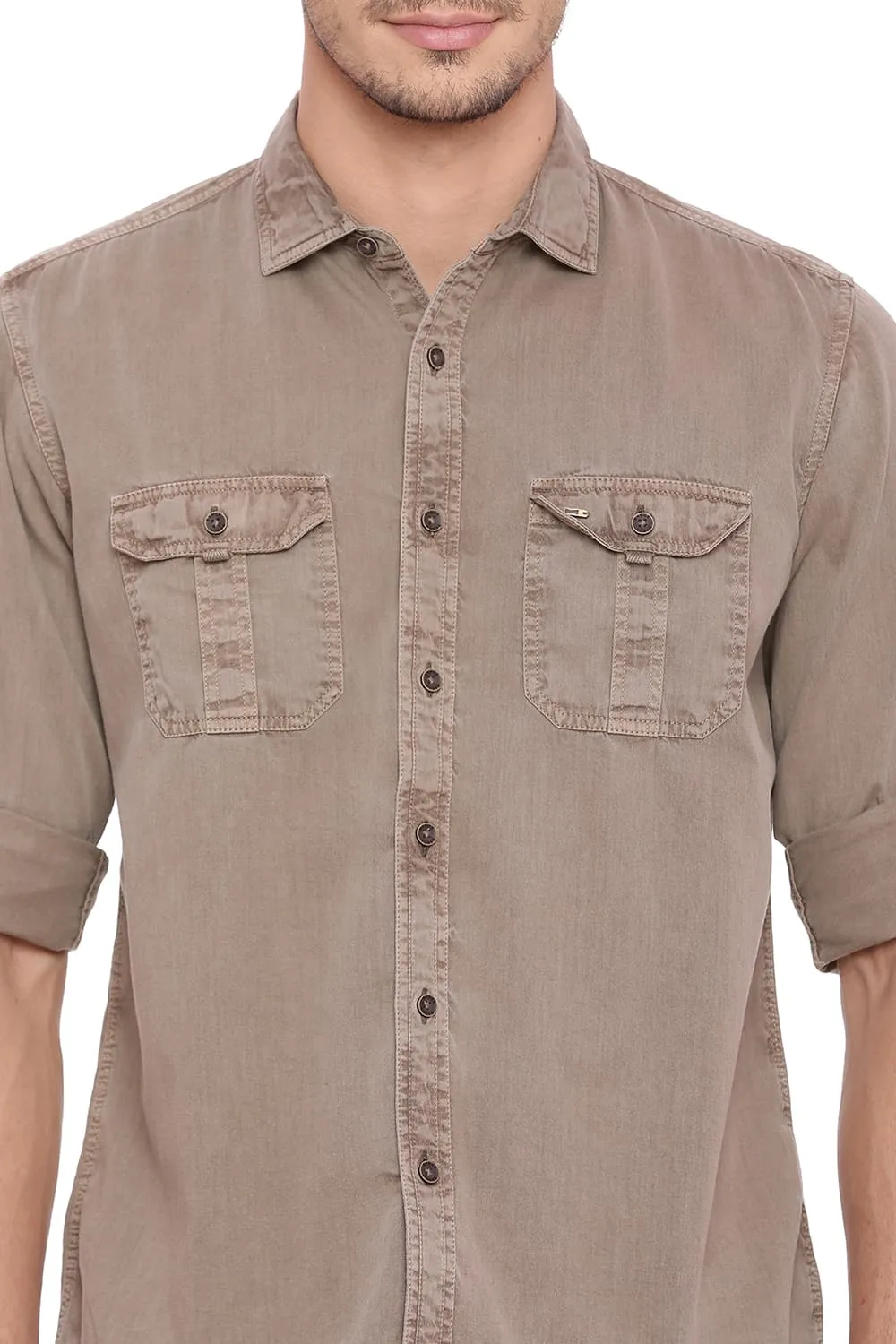 Slim Fit Garment Dyed Twill Shirt