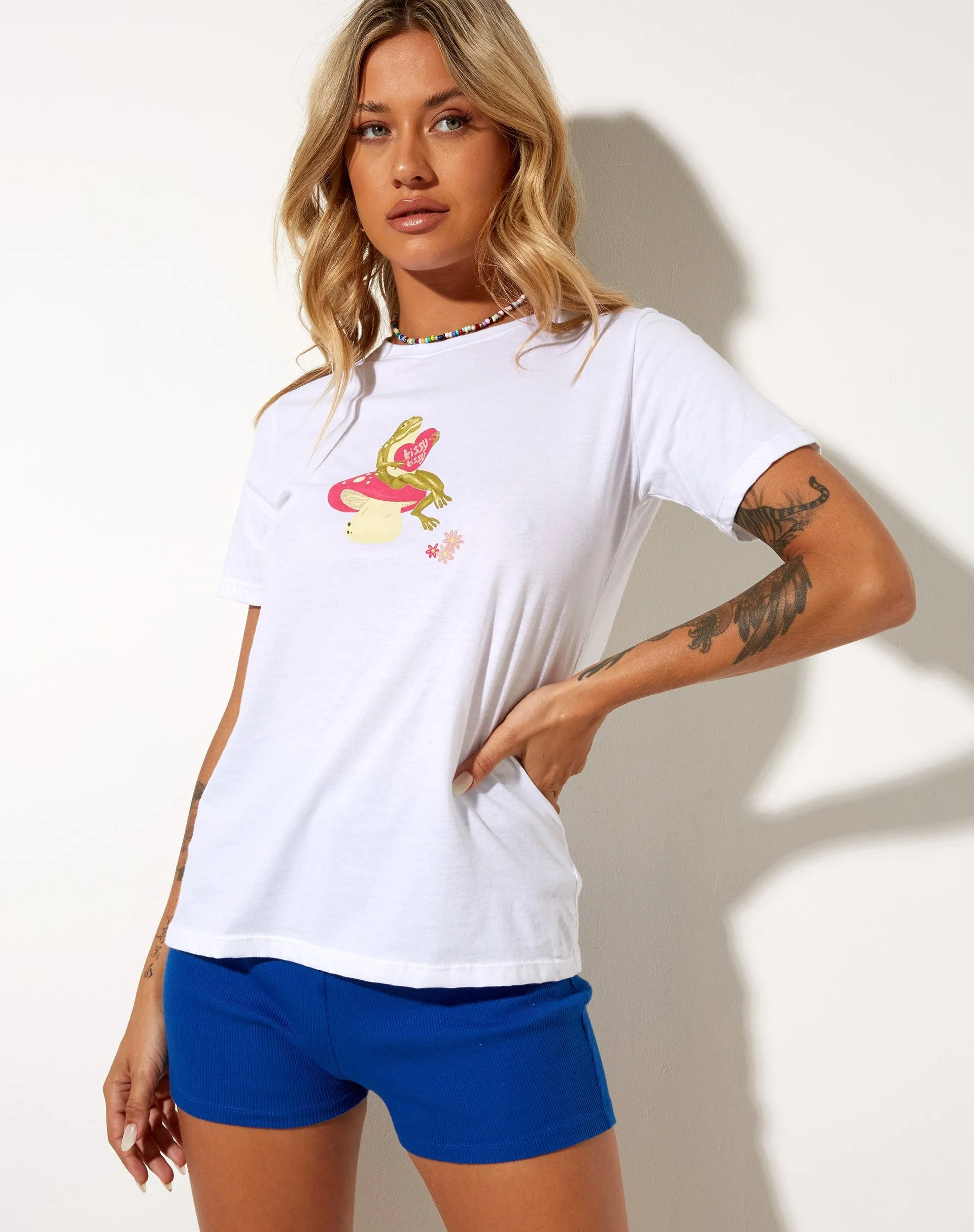 Slim Fit Tee in White Kissing Frog