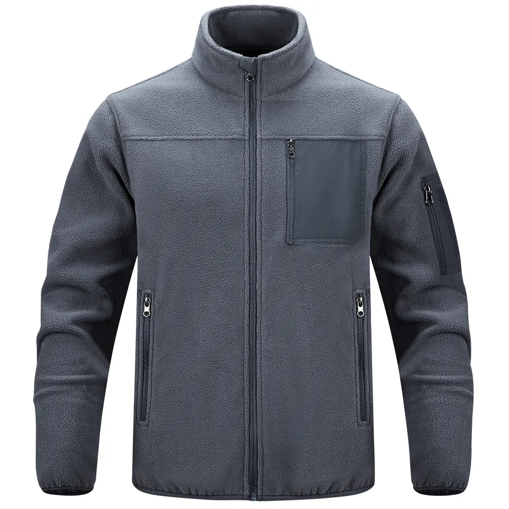 STAND UP COLLAR CASUAL OUTDOOR MULTI BAG SHAKE GRAIN MEN'S JACKET