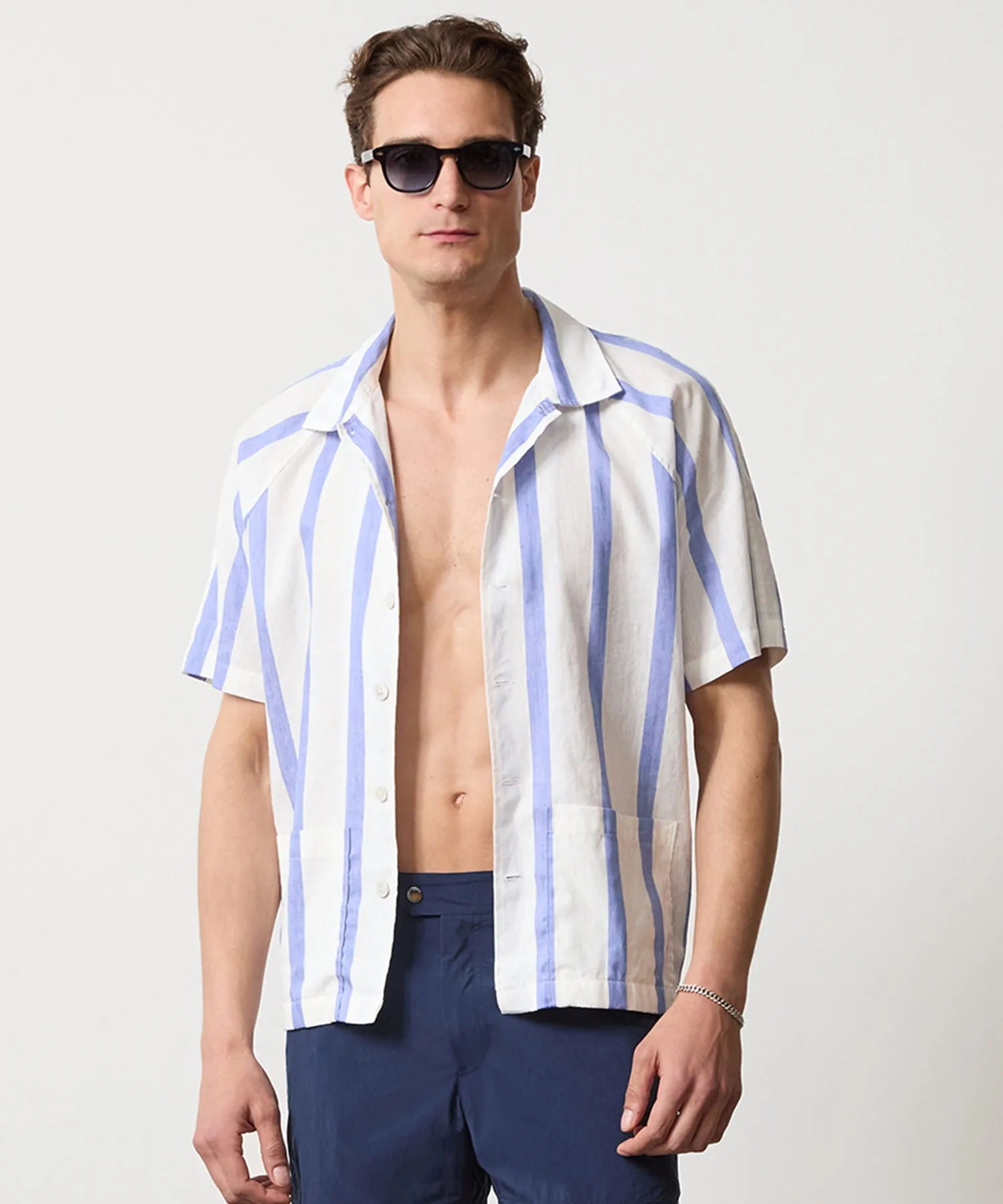 Striped Raglan Sleeve Shirt in Blue