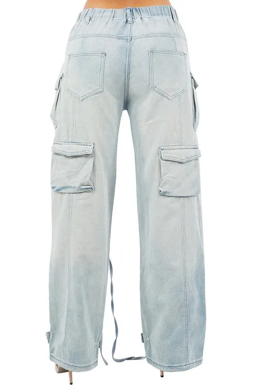 TEEK - LIGHT BLUE SEXY CARGO STYLE DENIM PANTS