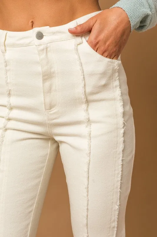 TEEK - White Frayed Hem Flare Pants