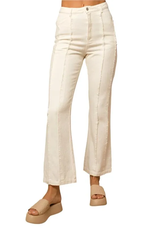 TEEK - White Frayed Hem Flare Pants