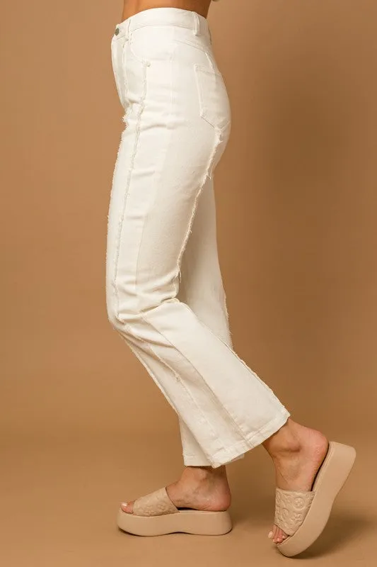 TEEK - White Frayed Hem Flare Pants