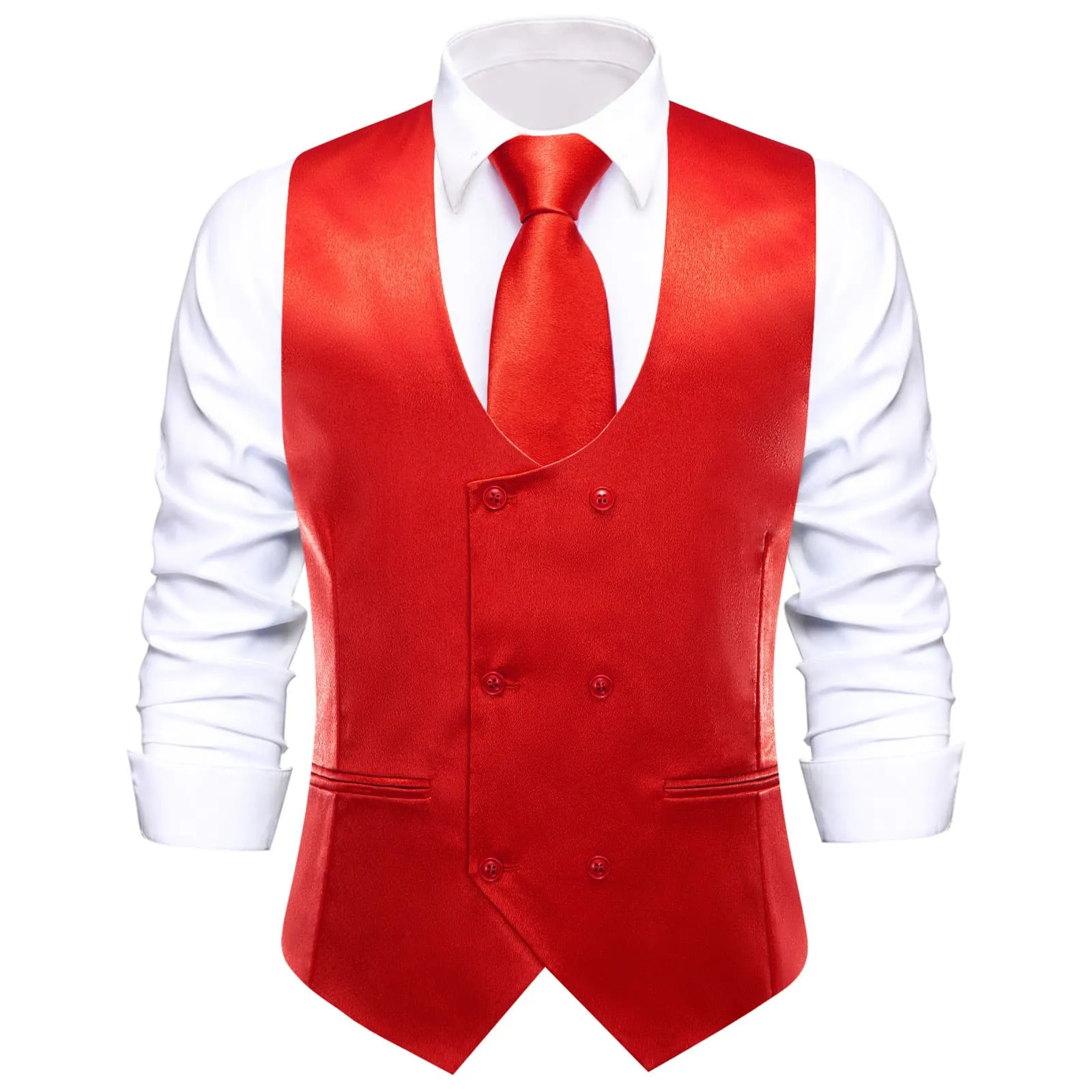 Ties2you Double Breasted Vest Lava Red Solid Mens Work Dress Vest Tie Bowtie Set 5PC