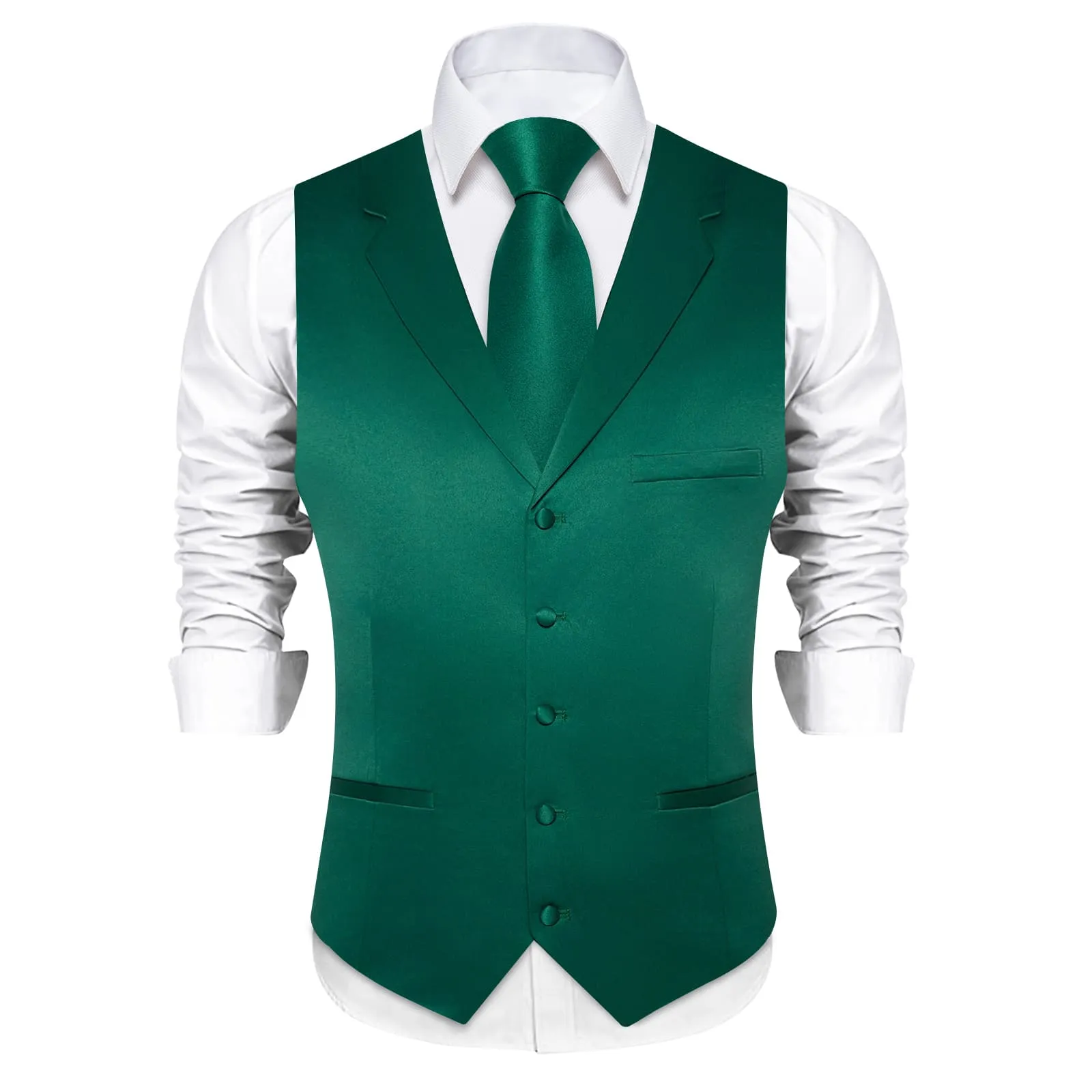 Ties2you Dress Vest Bottle Green Solid Notched Collar Silk Mens Tuxedo Work Vest