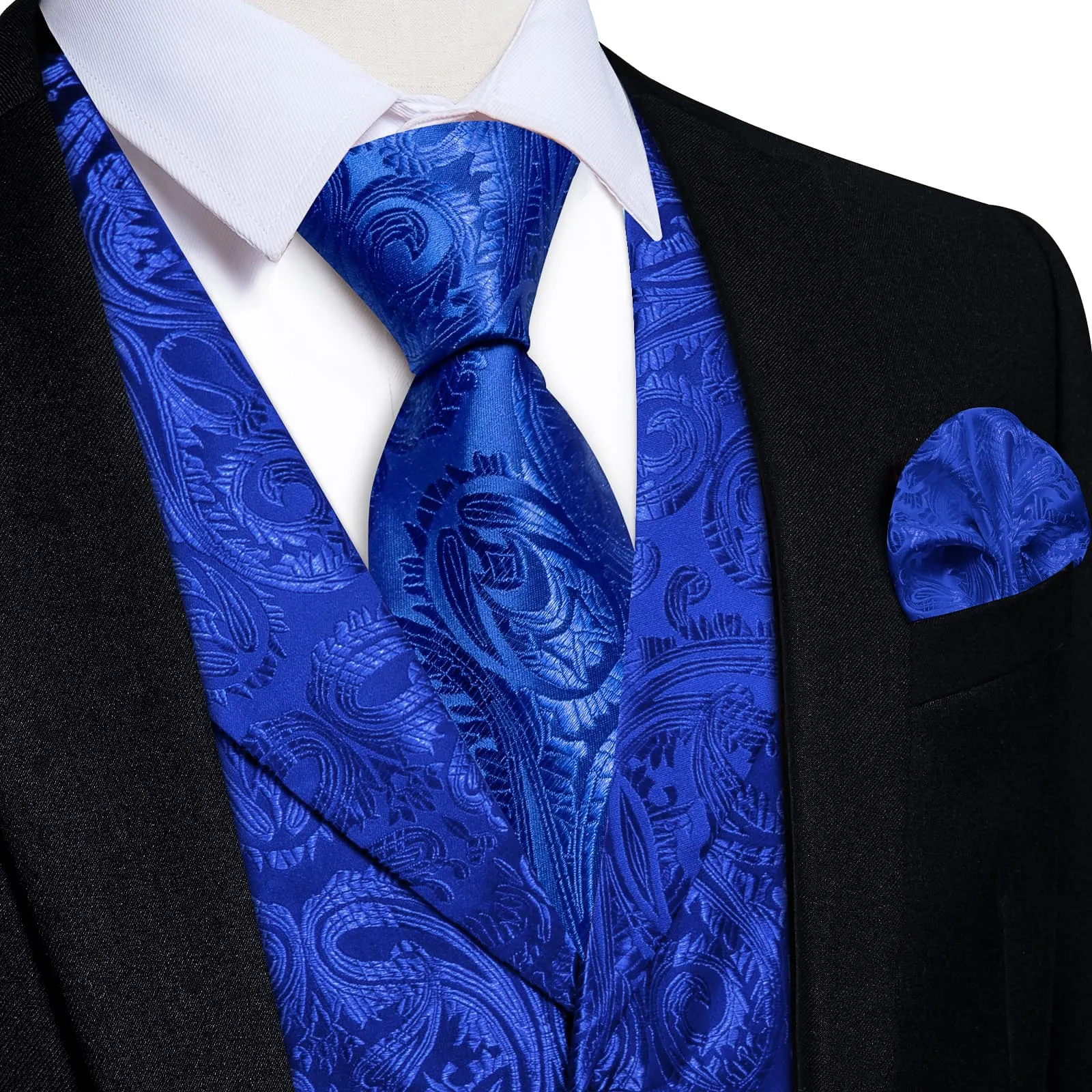 Ties2you Dress Vest Cobalt Blue Paisley Notched Collar Silk Mens Work Vest Tie Set