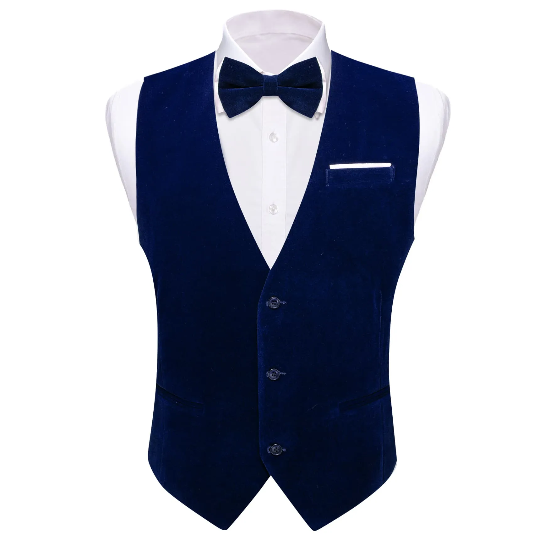 Ties2you Dress Vest Dark Blue Solid V-Neck Mens Waistcoat Suede Leather Vest Bow Tie Set