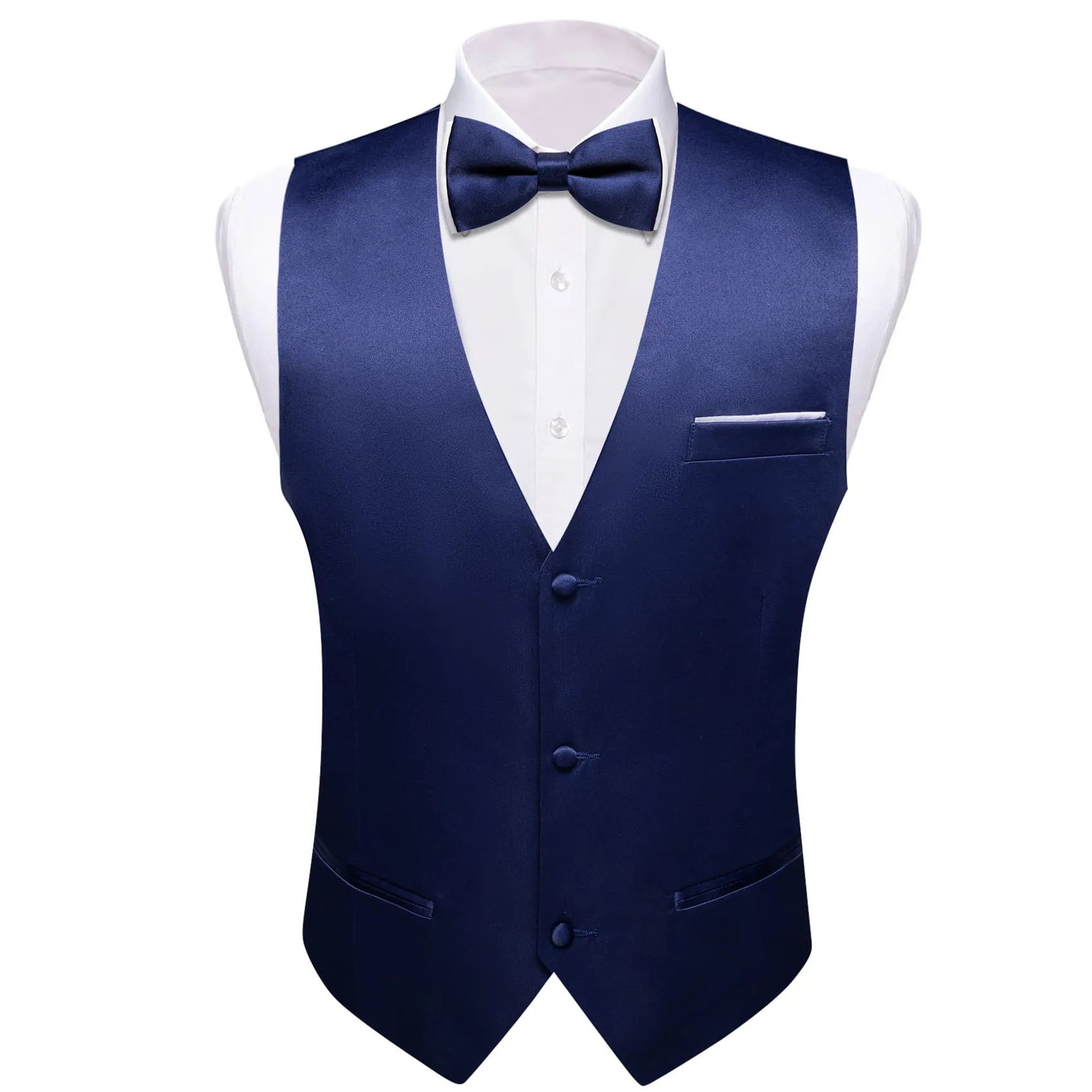 Ties2you Dress Vest Dark Cerulean Blue Solid V-Neck Waistcoat Mens Vest Bow Tie Set