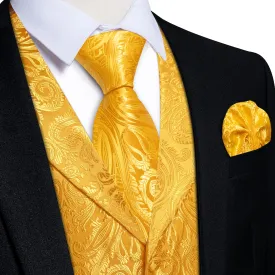 Ties2you Dress Vest Gamboge Yellow Paisley Notched Collar Silk Mens Work Vest Tie Set