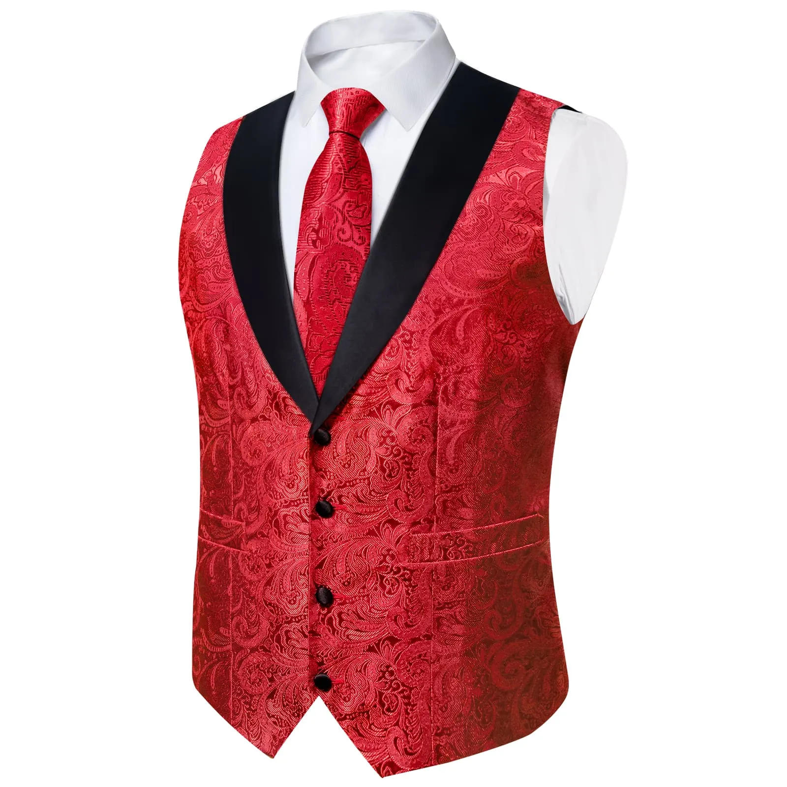 Ties2you Dress Vest Pure Red Shawl Collar Silk Mens Waistcoat Tie Set