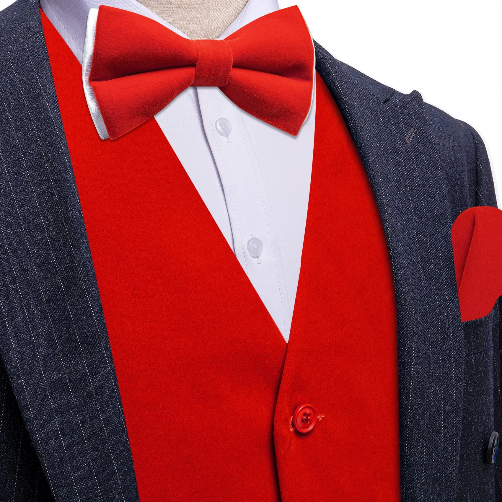 Ties2you Dress Vest Rosso Corsa Red Solid V-Neck Mens Suede Leather Vest Waistcoat Bow Tie Set