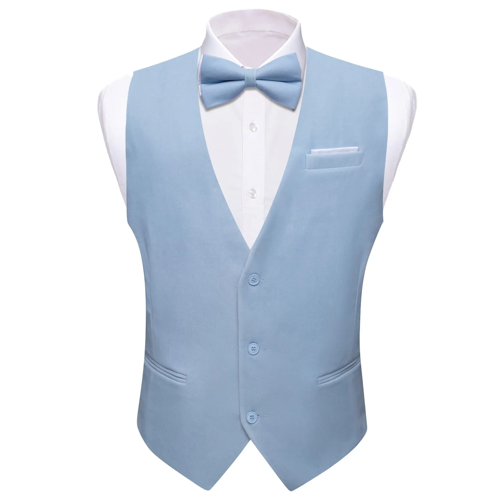 Ties2you Dress Vest Sky Blue Solid V-Neck Mens Waistcoat Suede Leather Vest Bow Tie Set