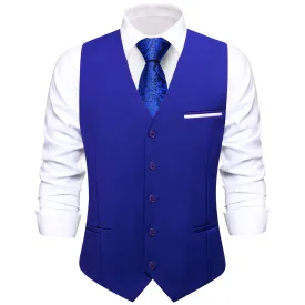 Ties2you Men's Formal Vest Cobalt Blue Solid Silk Vest