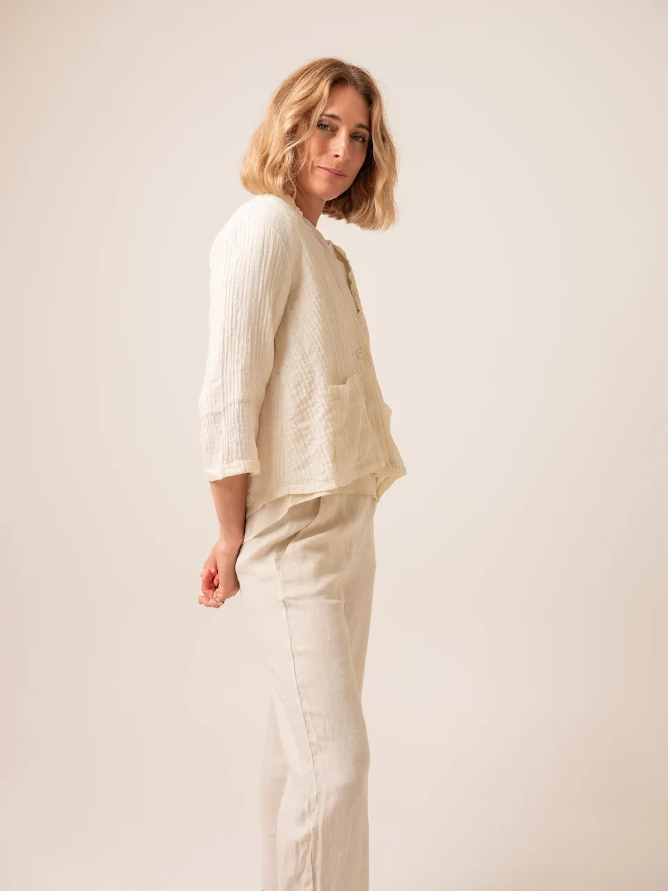 Transit Par Such Linen Pant with Viscose Detail in Ivory