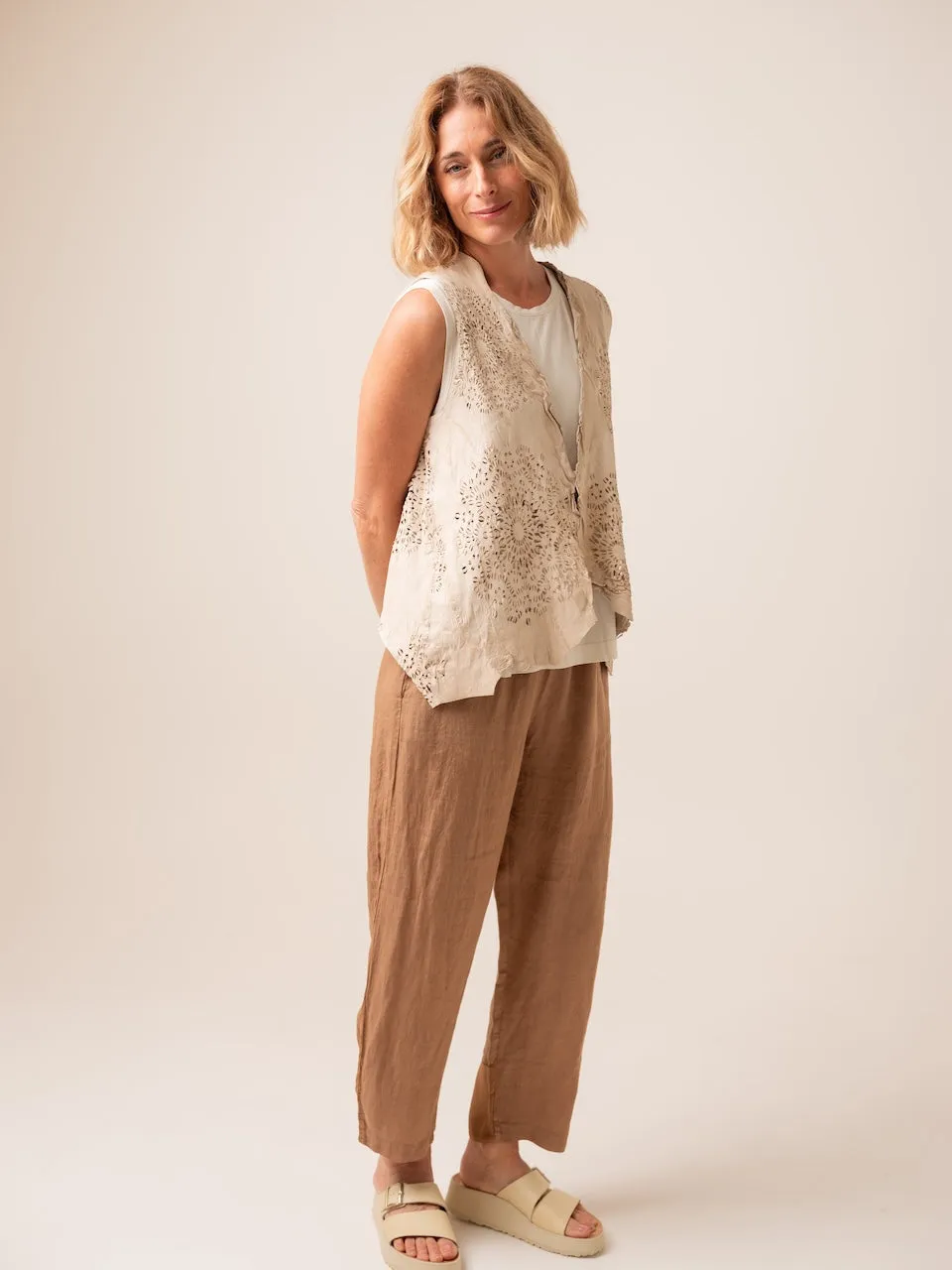 Transit Par Such Linen Pant with Viscose Detail in Rust