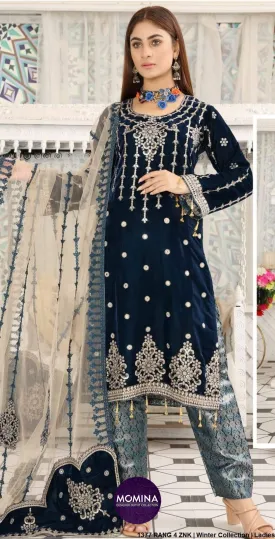 Velvet Heavy Embroidered Zinc 3-Piece Suit