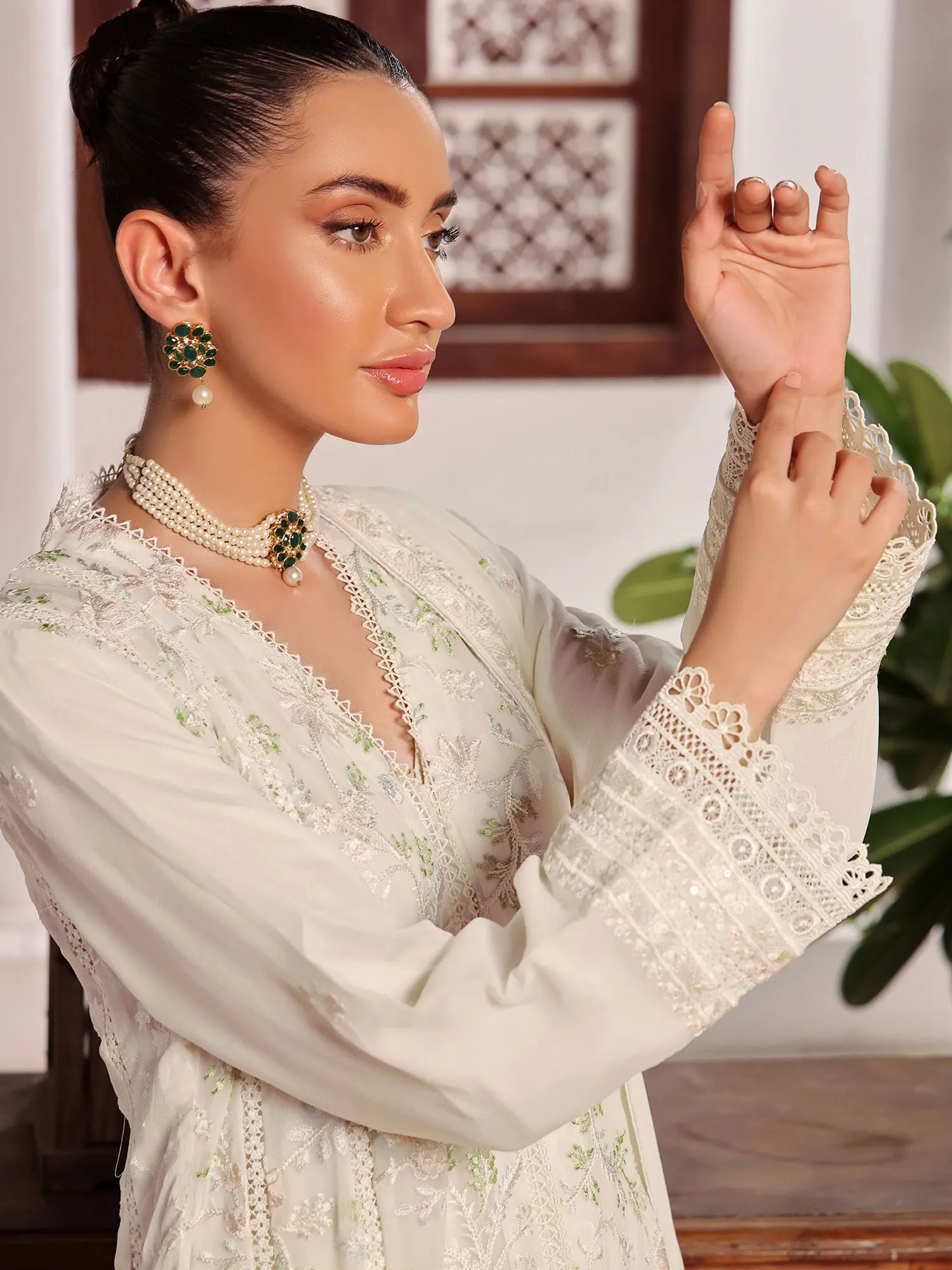 Wardah Uzair "Dil Ruba" Luxury Embroidered Chiffon Gown Suit - Chandni