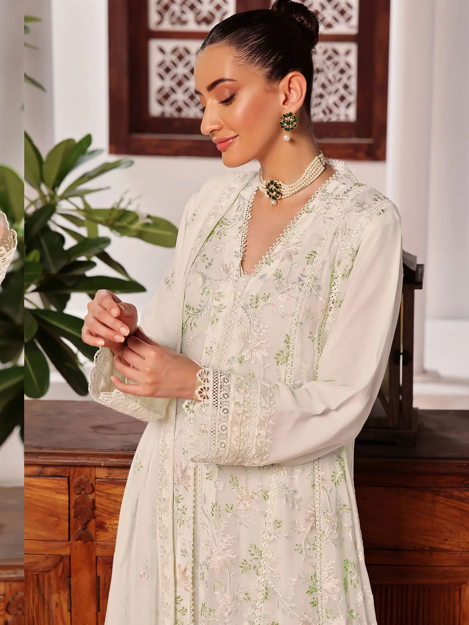 Wardah Uzair "Dil Ruba" Luxury Embroidered Chiffon Gown Suit - Chandni