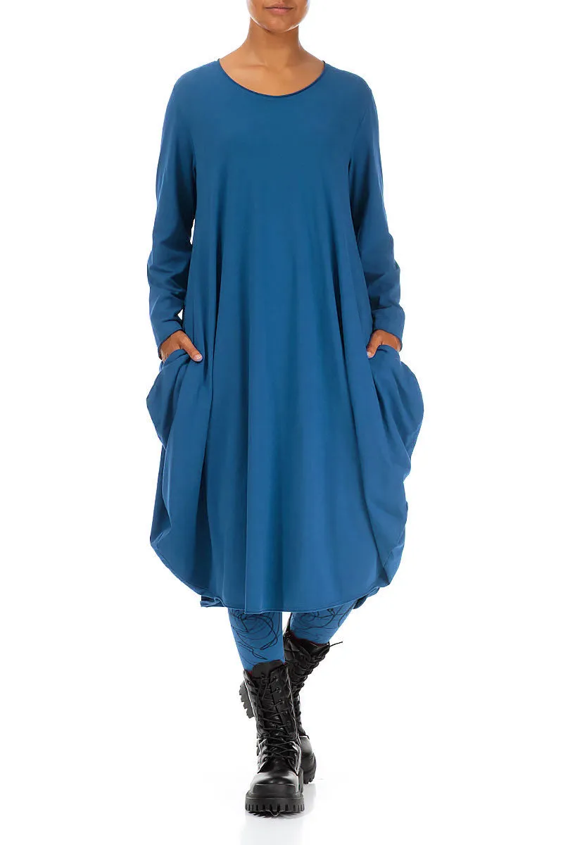 Wide Petrol Blue Cotton Dress