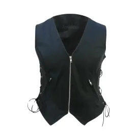 Women Black Leather Biker Vest