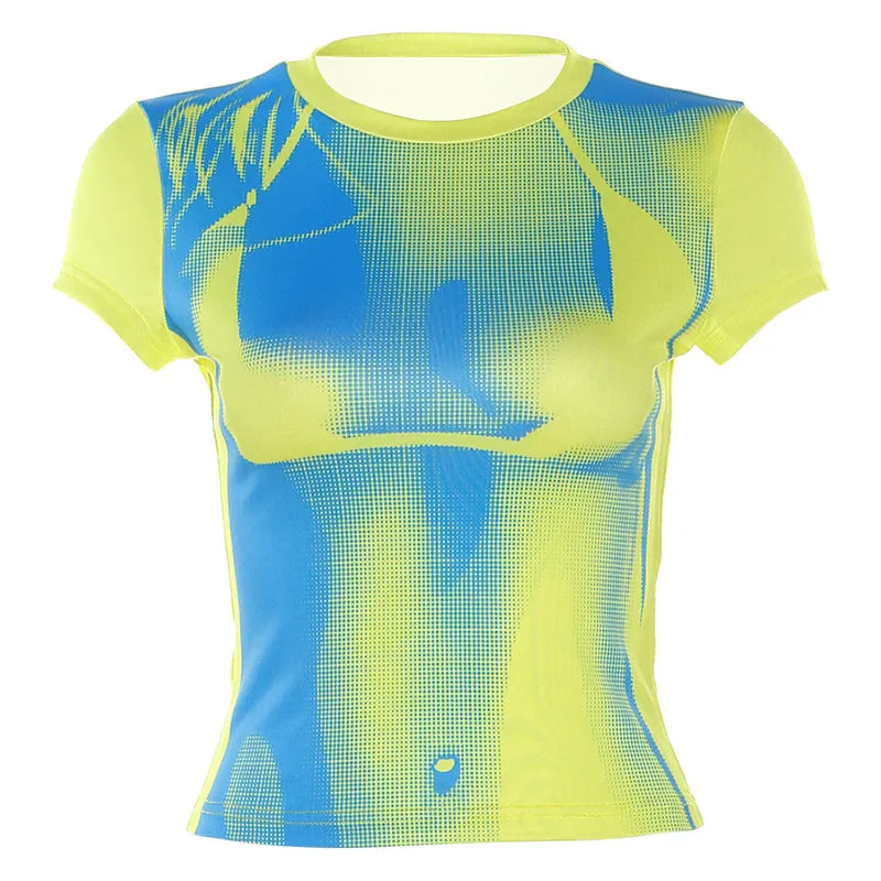 Women Clothing Summer Top Street Shooting 3D Printing Sleeveless Slim Fit Slimming T shirt