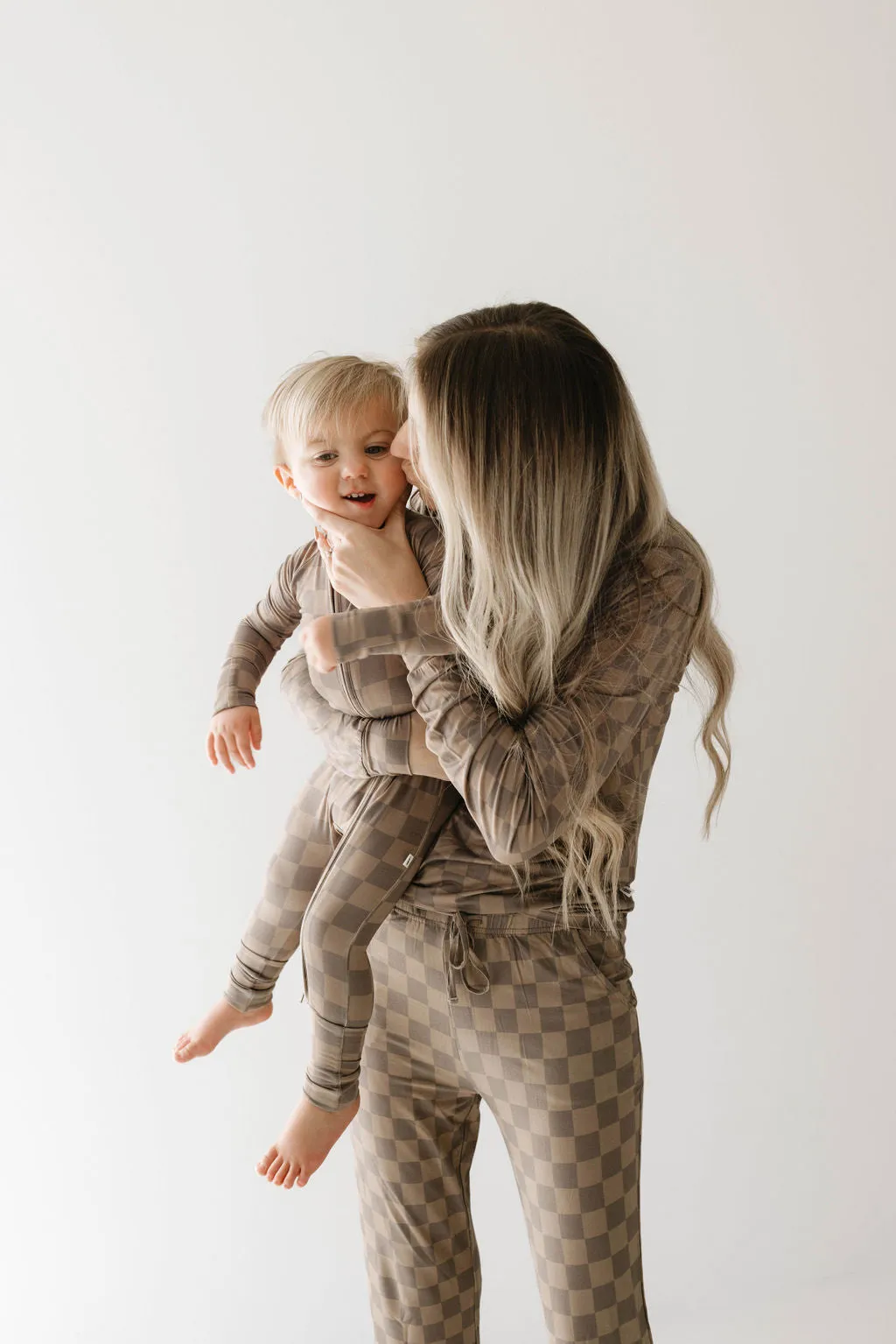 Women's Bamboo Pajamas | Faded Brown Checkerboard