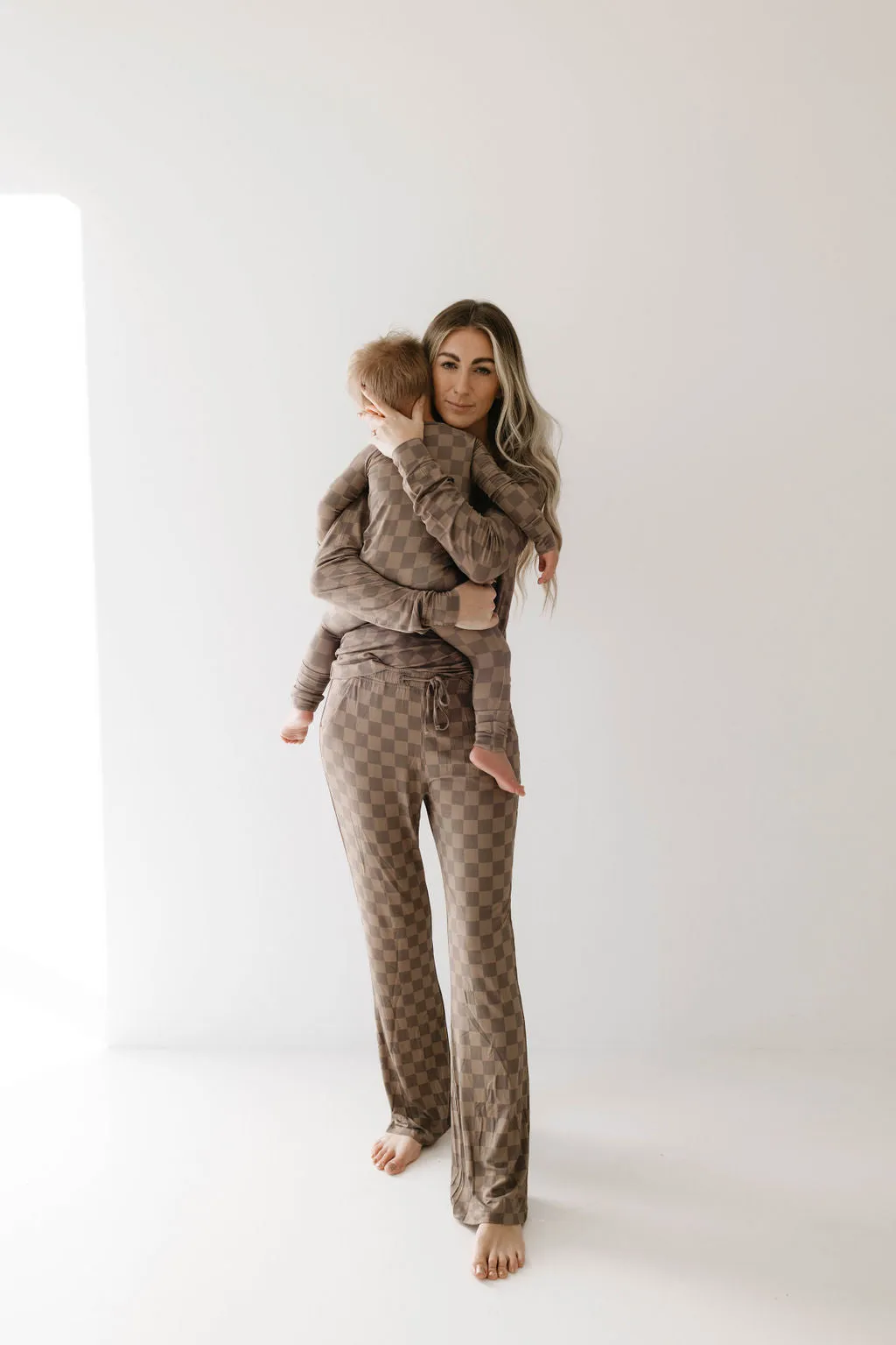 Women's Bamboo Pajamas | Faded Brown Checkerboard