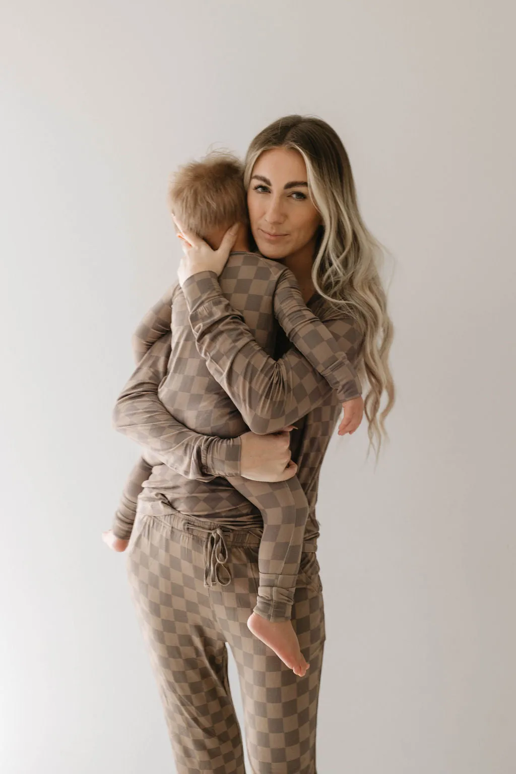 Women's Bamboo Pajamas | Faded Brown Checkerboard