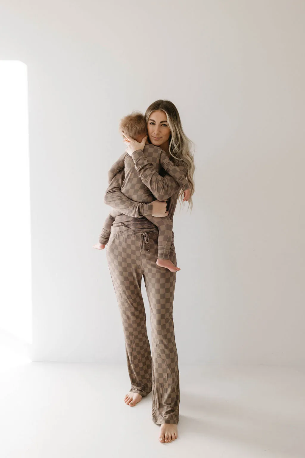 Women's Bamboo Pajamas | Faded Brown Checkerboard