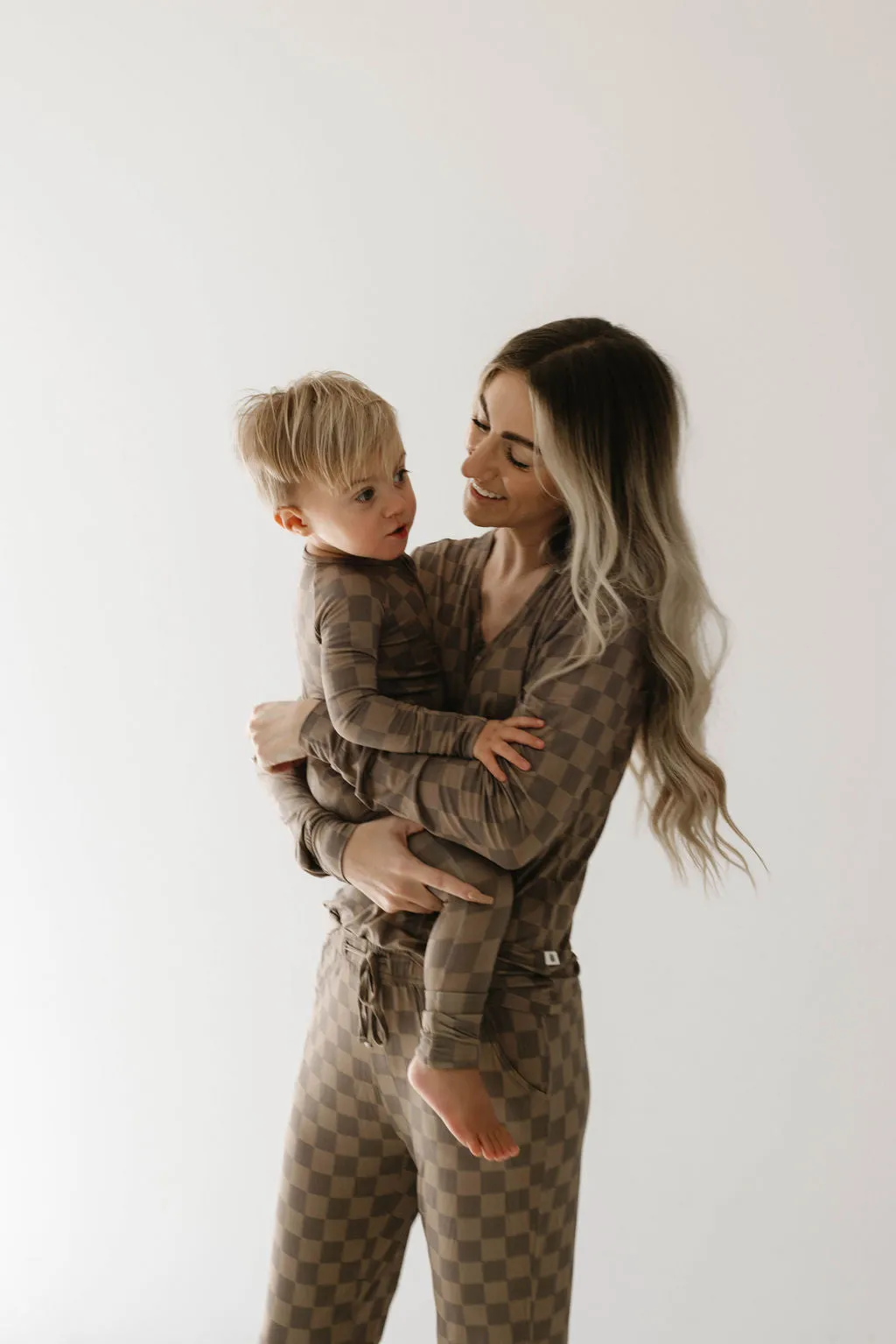 Women's Bamboo Pajamas | Faded Brown Checkerboard