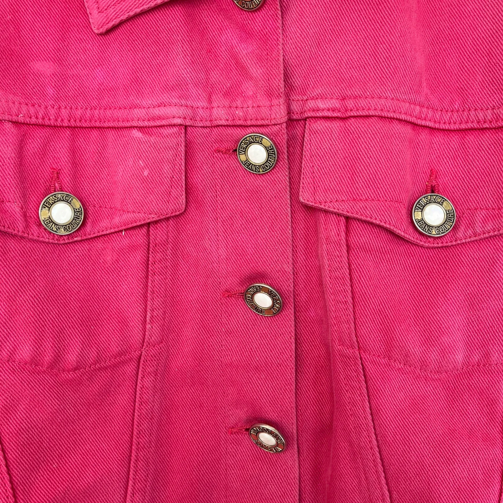 Women's Logo Button Denim Jacket Pink Size M